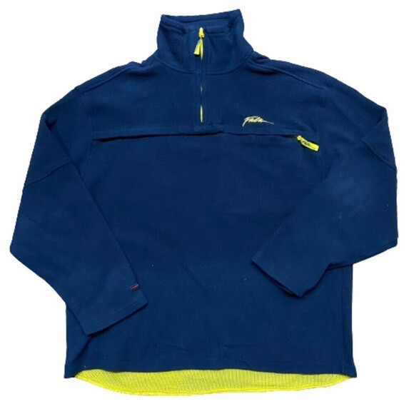 Fubu Vintage Outdoors Pullover Fleece Navy Blue Yellow Sweater 1/4 Zip Men's XL - Picture 1 of 7